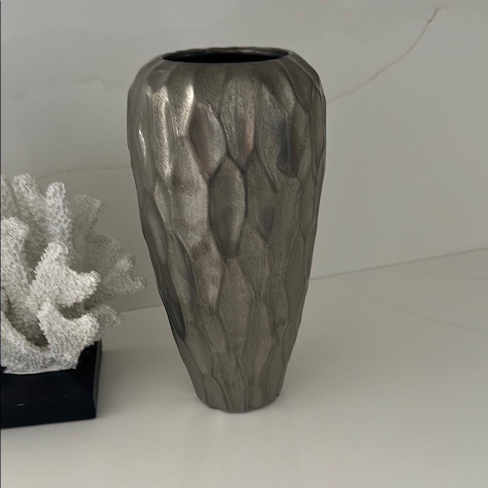Elegant Silver Textured glass vase.